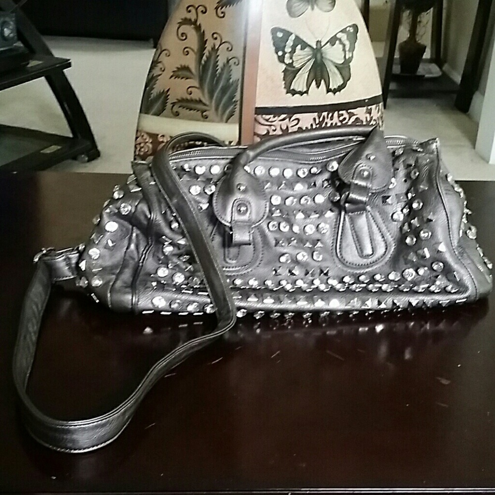 MMS STUDDED SILVER PURSE